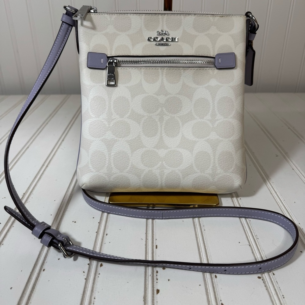 Coach CF340 Crossbody Bag Signature Mini rowan File‎ Mist Purple Silver Hardware